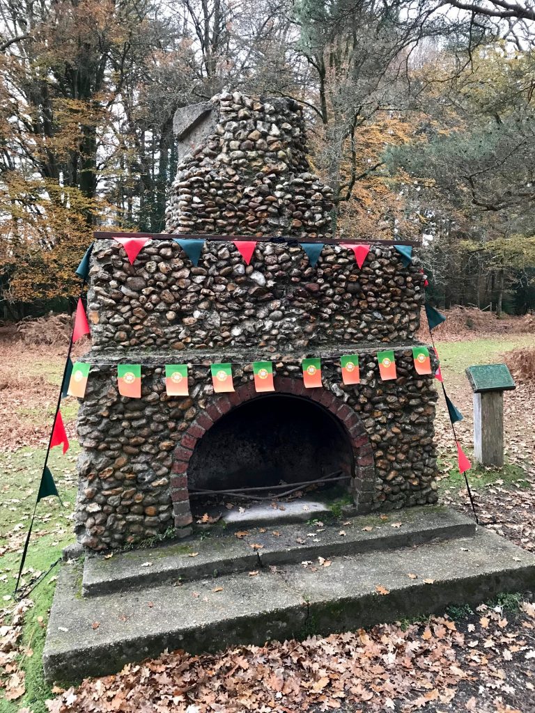 Portuguese fireplace, New Forest decorated with Portuguese flags